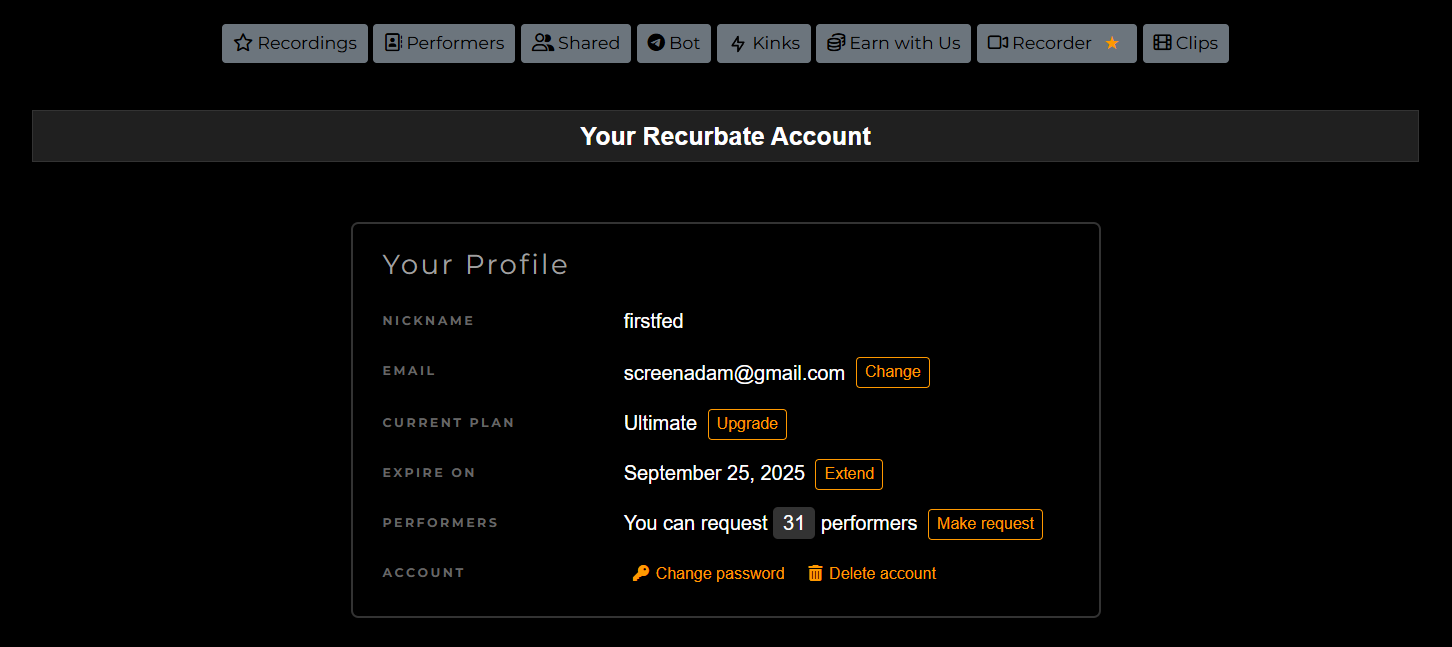 Tài khoản Recurbate Ultimate tại Porunostore ! 